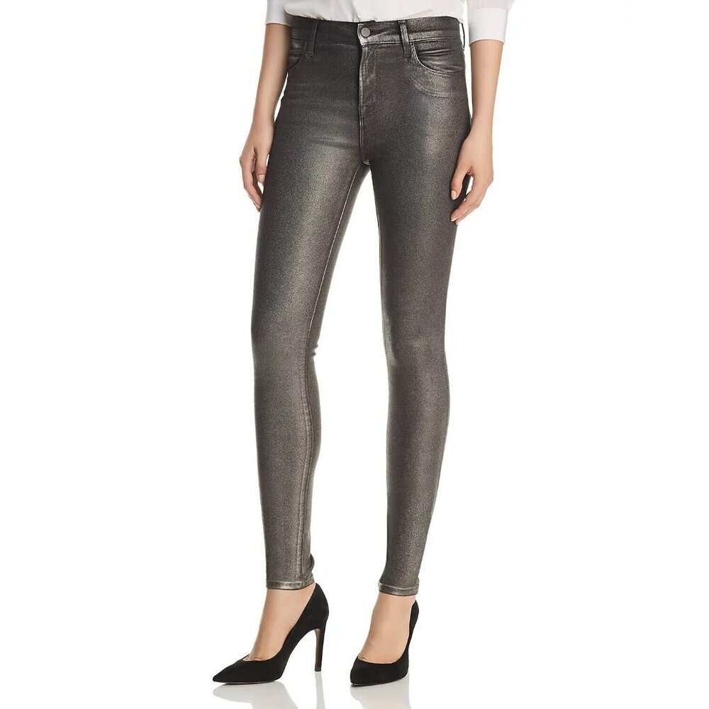 NWT J Brand Maria High Rise in Silver Lament Coated Stretch Skinny Jeans 26